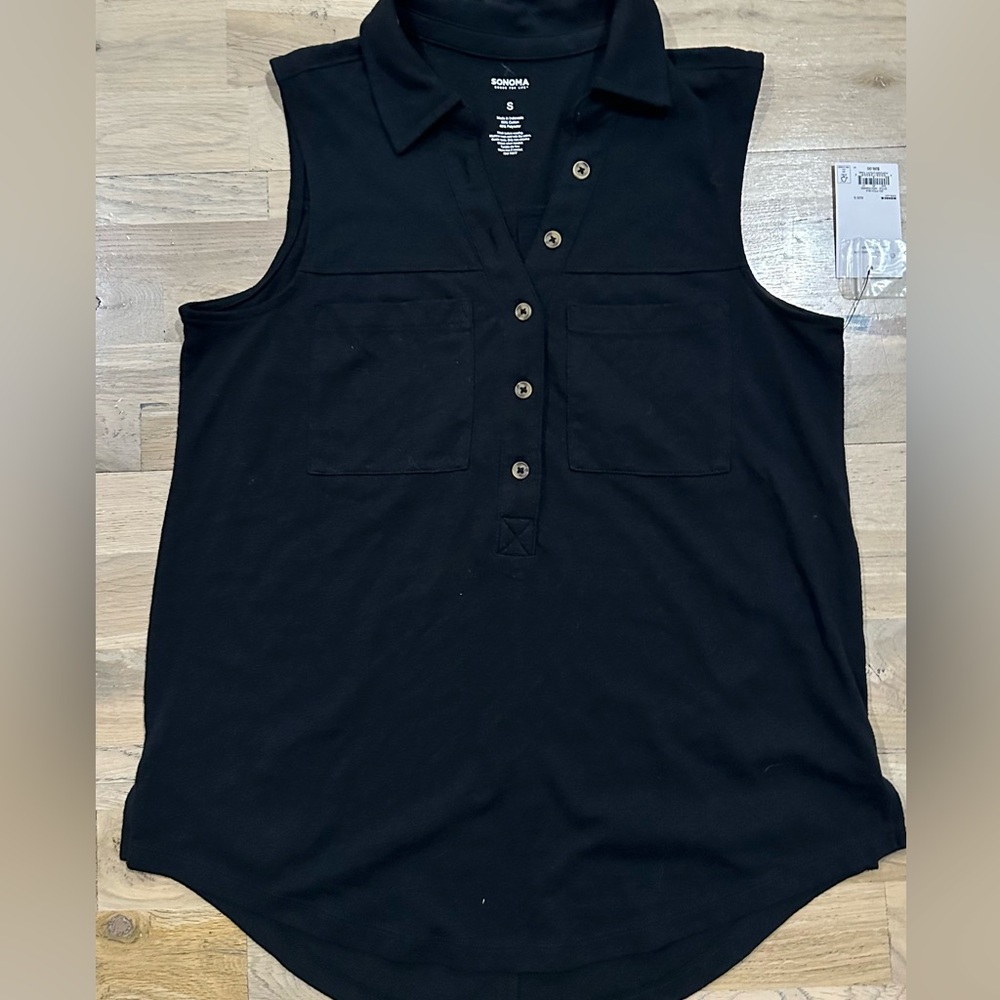 Sonoma Women's Black Button-Front Sleeveless Blouse